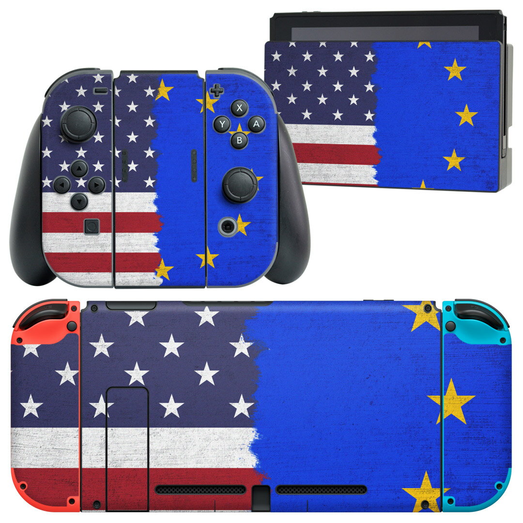 igsticker Nintendo Switch 用 デザインスキンシール 任天堂 ニンテンドー スイッチ 専用 本体ドック Joy-Con Joycon ジョイコン 専用 ゲーム機 カバー アクセサリー フィルム ステッカー 011335 外国　国旗　アメリカ