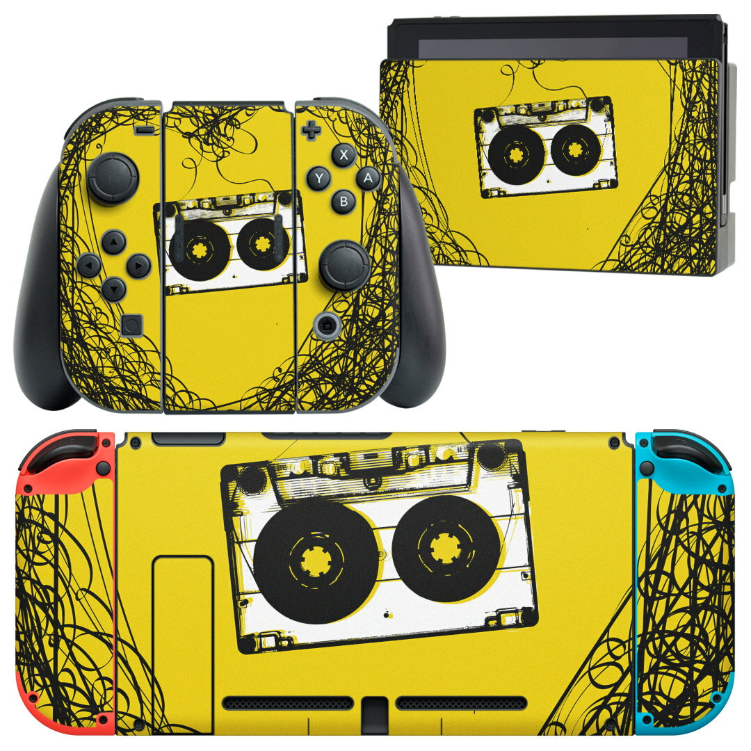 igsticker Nintendo Switch 用 デザインスキンシール 任天堂 ニンテンドー スイッチ 専用 本体ドック Joy-Con Joycon ジョイコン 専用 ゲーム機 カバー アクセサリー フィルム ステッカー 011376 カセット 音楽 テープ