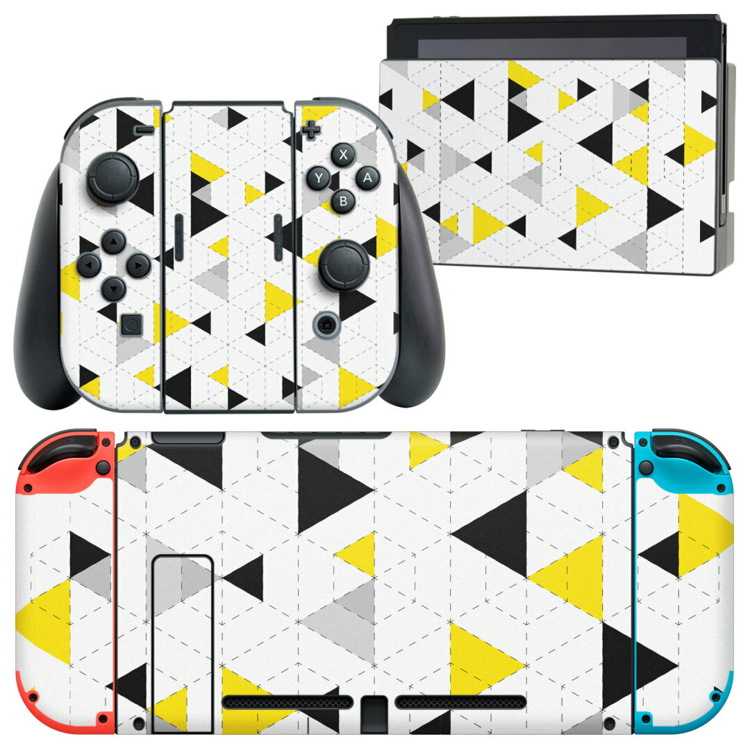 樂天商城 - igsticker Nintendo Switch 用 デザインスキンシール 任天堂 ニンテンドー スイッチ 専用 本体ドック Joy-Con Joycon ジョイコン 専用 ゲーム機 カバー アクセサリー フィルム ステッカー 011387 模様　黄色　三角