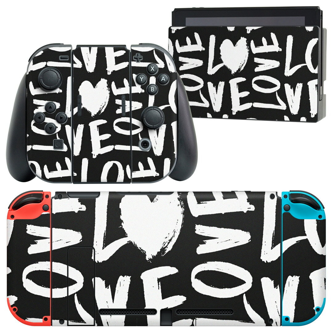 igsticker Nintendo Switch 用 デザインスキンシール 任天堂 ニンテンドー スイッチ 専用 本体ドック Joy-Con Joycon ジョイコン 専用 ゲーム機 カバー アクセサリー フィルム ステッカー 011408 LOVE　ハート　文字