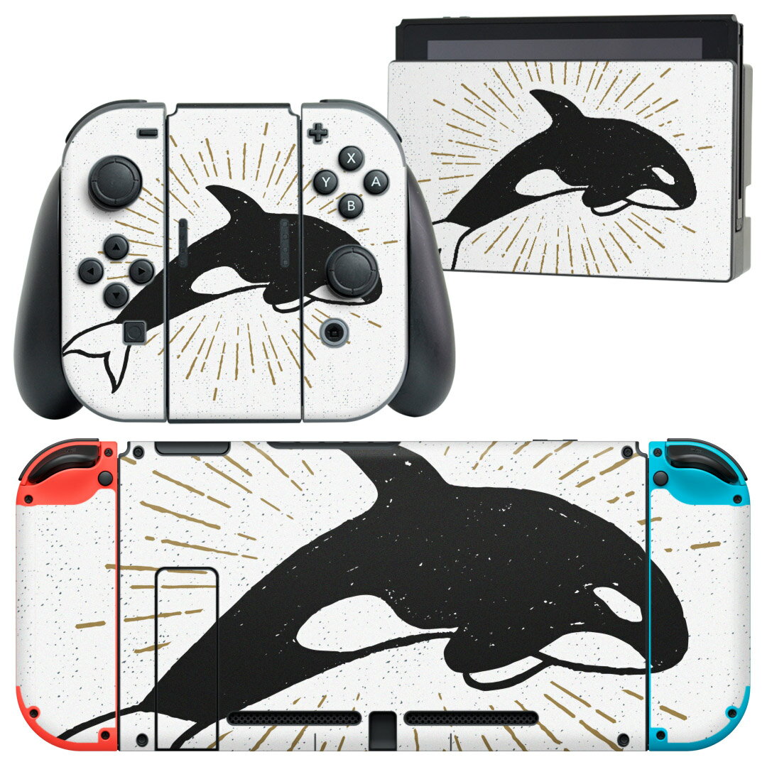 igsticker Nintendo Switch 用 デザインスキンシール 任天堂 ニンテンドー スイッチ 専用 本体ドック Joy-Con Joycon ジョイコン 専用 ゲーム機 カバー アクセサリー フィルム ステッカー 011421 海 生き物 イルカ