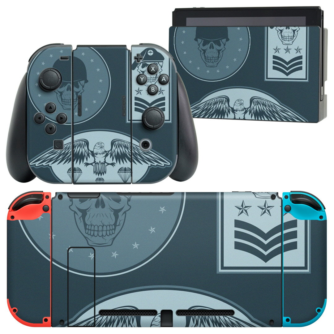 igsticker Nintendo Switch 用 デザインスキンシール 任天堂 ニンテンドー スイッチ 専用 本体ドック Joy-Con Joycon ジョイコン 専用 ゲーム機 カバー アクセサリー フィルム ステッカー 011502 骸骨　階級　星