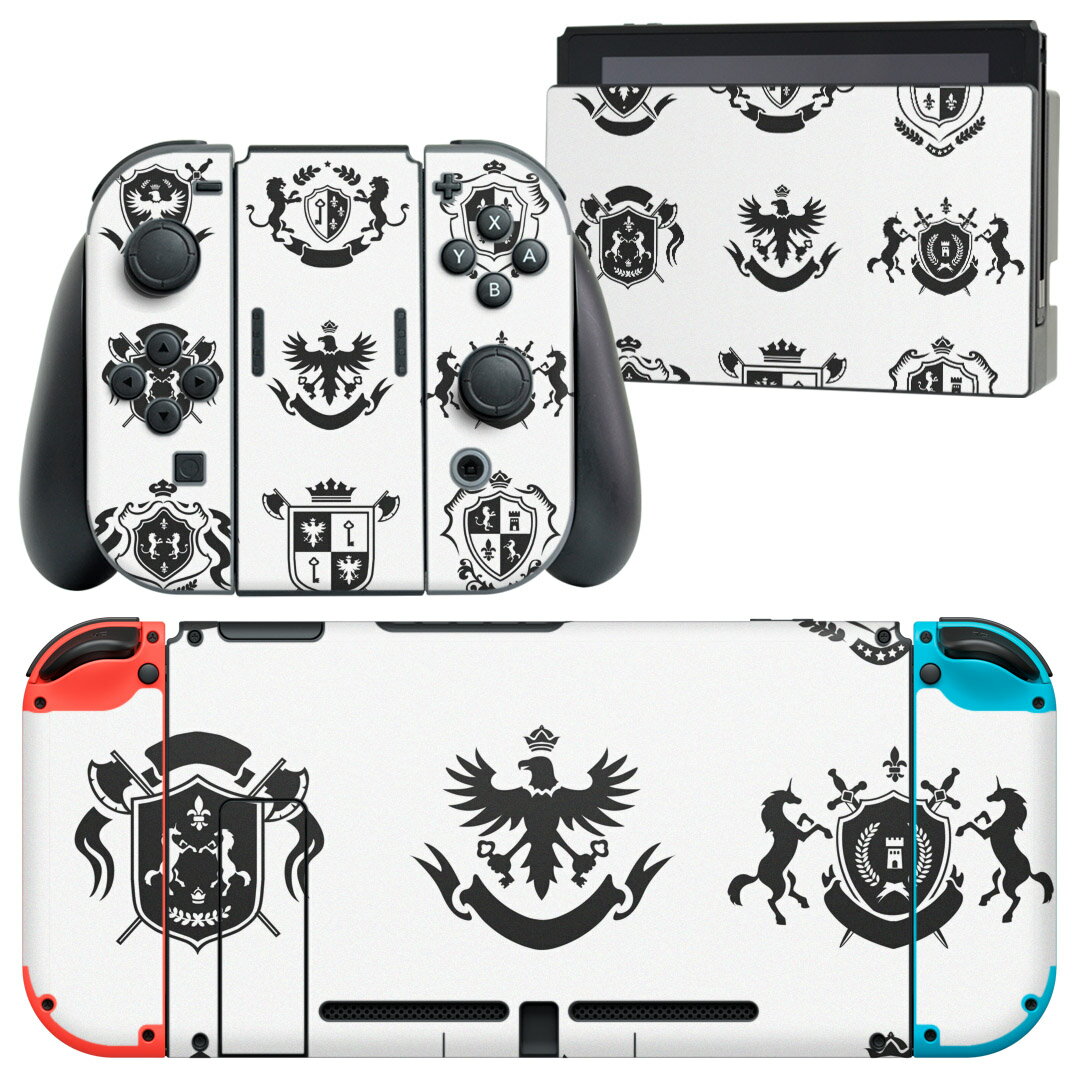 igsticker Nintendo Switch 用 デザインスキンシール 任天堂 ニンテンドー スイッチ 専用 本体ドック Joy-Con Joycon ジョイコン 専用 ゲーム機 カバー アクセサリー フィルム ステッカー 011511 エンブレム　動物　モノクロ