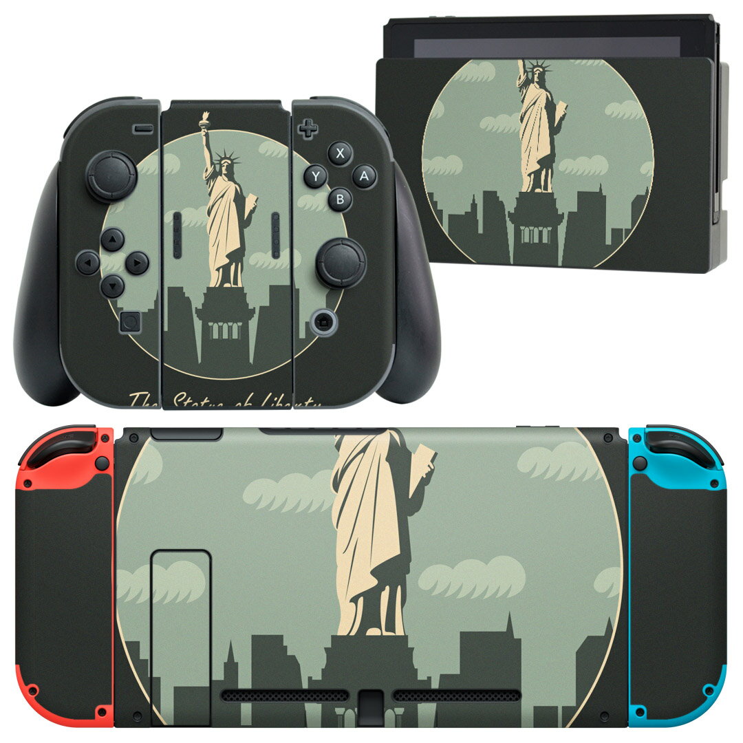 igsticker Nintendo Switch 用 デザインスキンシール 任天堂 ニンテンドー スイッチ 専用 本体ドック Joy-Con Joycon ジョイコン 専用 ゲーム機 カバー アクセサリー フィルム ステッカー 011634 アメリカ　外国　自由の女神