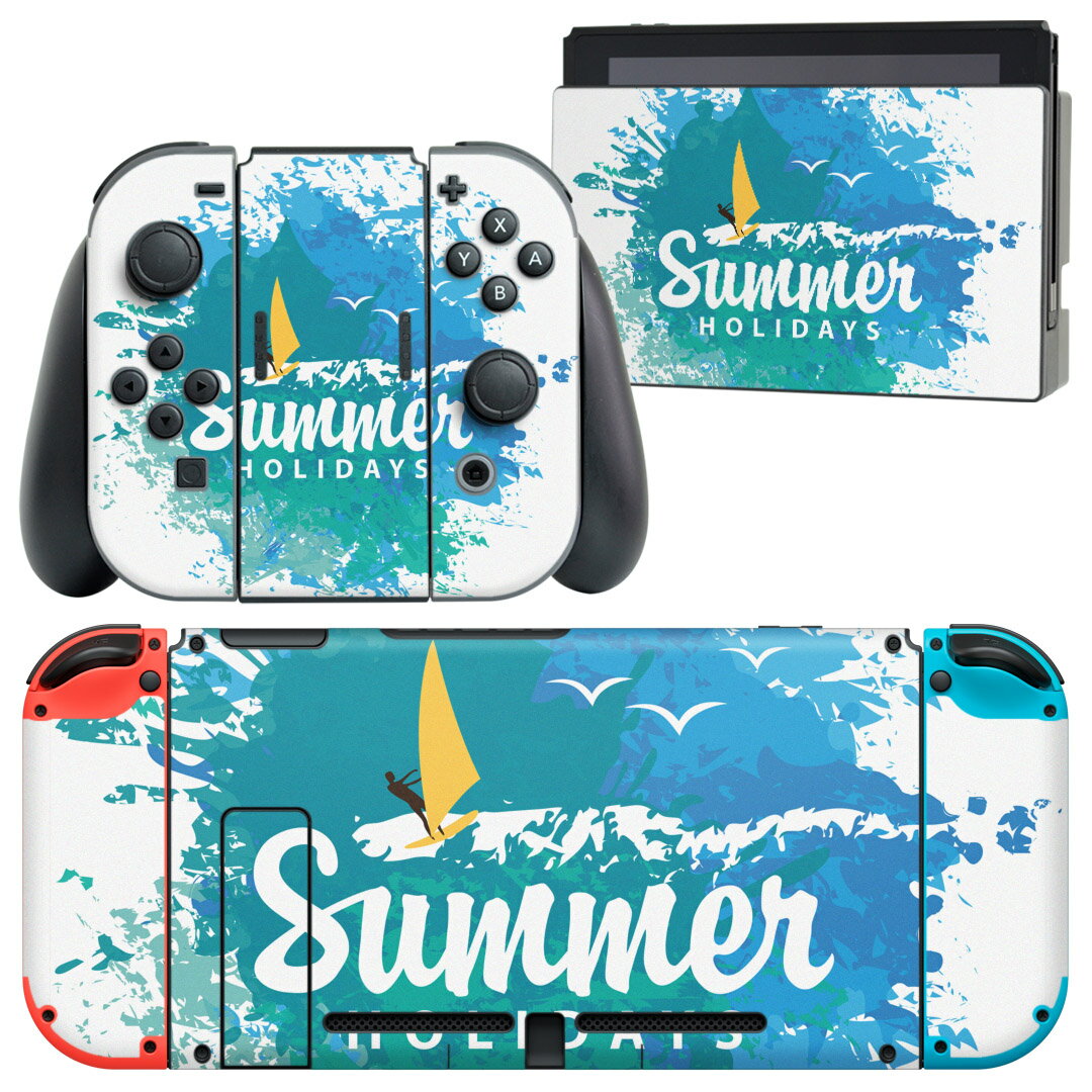 igsticker Nintendo Switch 用 デザインスキンシール 任天堂 ニンテンドー スイッチ 専用 本体ドック Joy-Con Joycon ジョイコン 専用 ゲーム機 カバー アクセサリー フィルム ステッカー 011651 夏 海 ヨット