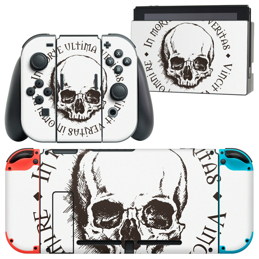 igsticker Nintendo Switch 用 デザインスキンシール 任天堂 ニンテンドー スイッチ 専用 本体ドック Joy-Con Joycon ジョイコン 専用 ゲーム機 カバー アクセサリー フィルム ステッカー 011655 骸骨 ドクロ 英語