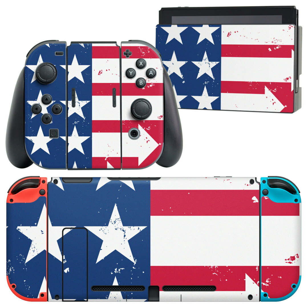 igsticker Nintendo Switch 用 デザインスキンシール 任天堂 ニンテンドー スイッチ 専用 本体ドック Joy-Con Joycon ジョイコン 専用 ゲーム機 カバー アクセサリー フィルム ステッカー 011678 アメリカ 外国 国旗