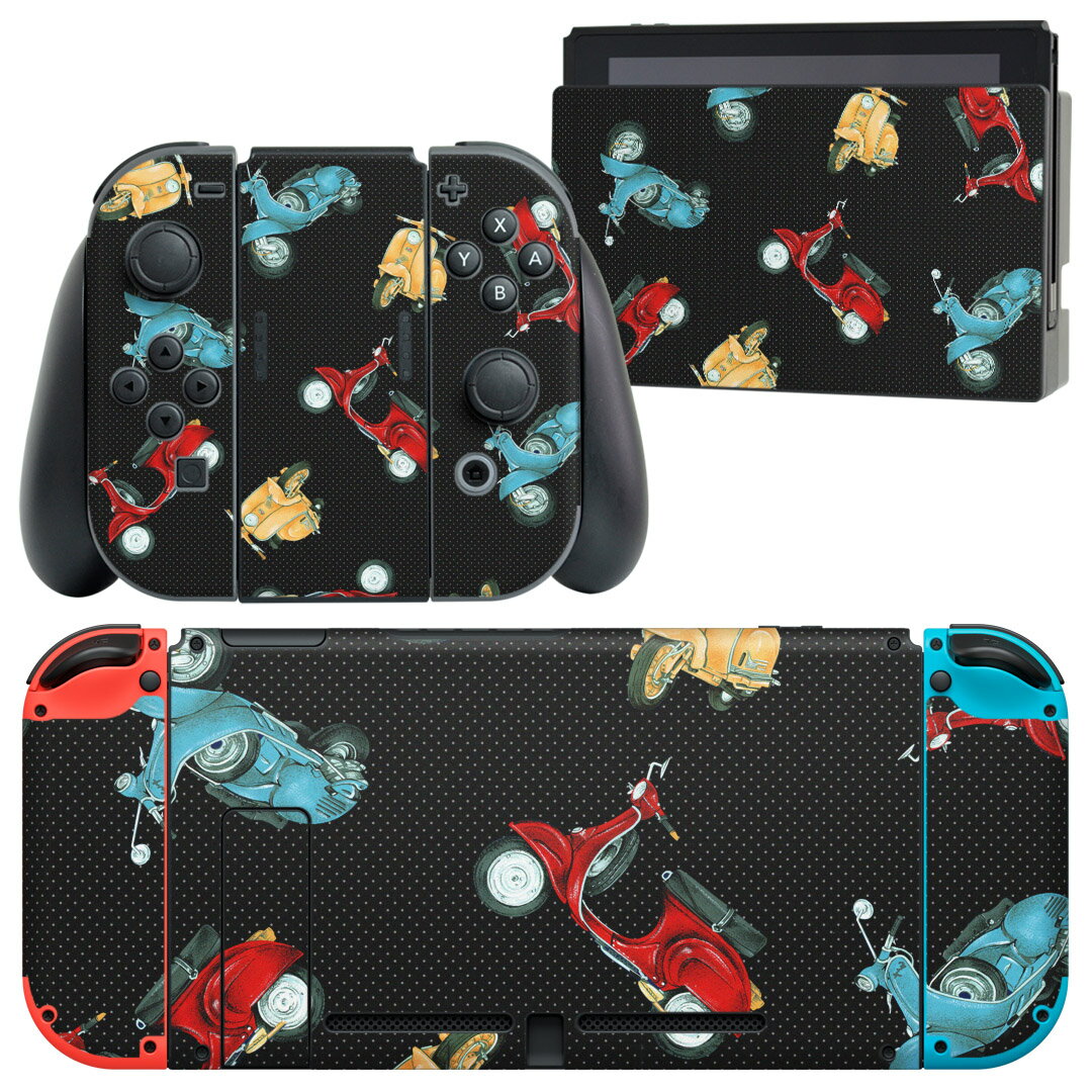 igsticker Nintendo Switch 用 デザインスキンシール 任天堂 ニンテンドー スイッチ 専用 本体ドック Joy-Con Joycon ジョイコン 専用 ゲーム機 カバー アクセサリー フィルム ステッカー 011706 バイク　乗り物　カラフル