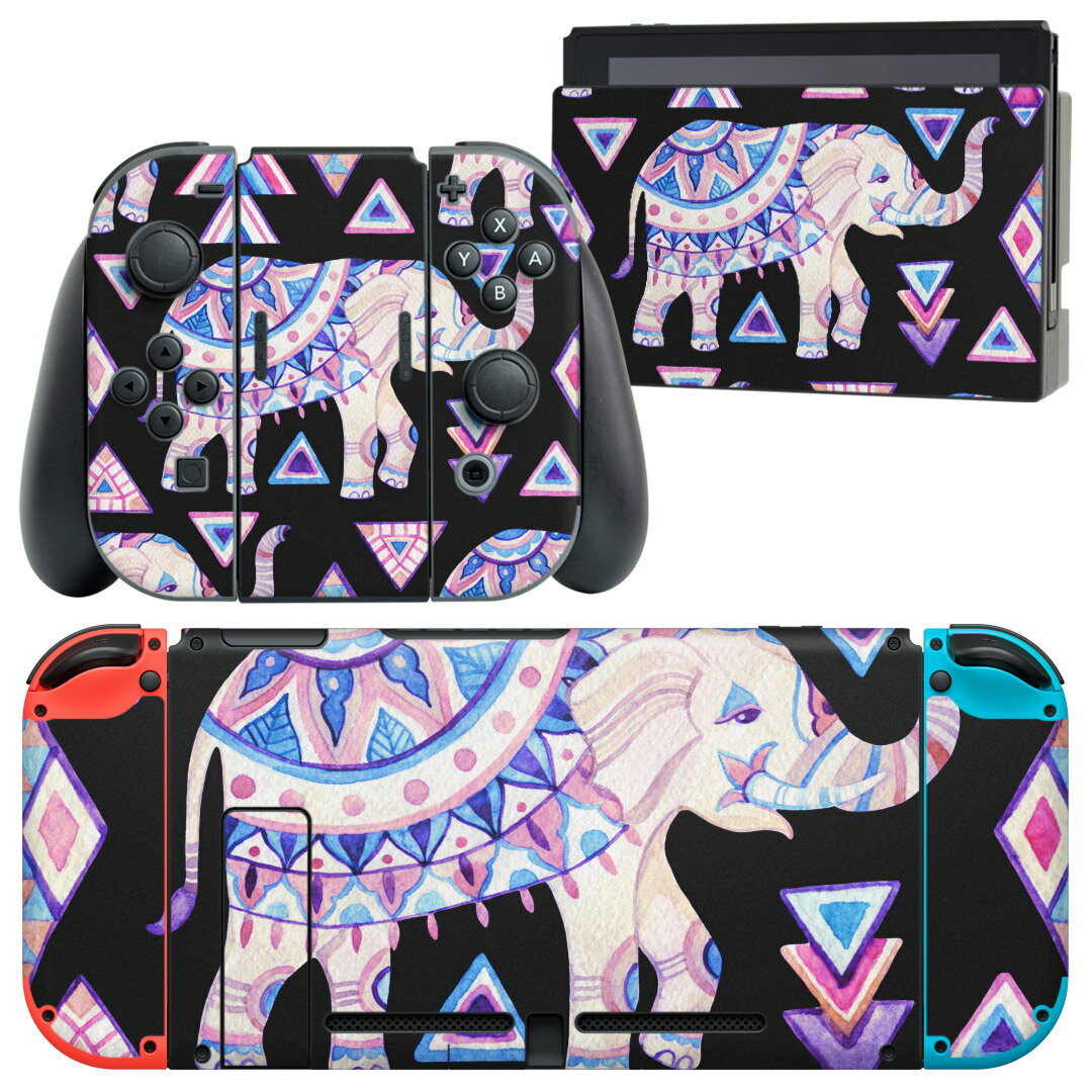 製品名 Nintendo Switch 本体裏面＆ドック正面＆ジョイコン専用 デザインスキンシール セット内容 Nintendo Switch 本体＆ドック＆ジョイコン用スキンシール（各1枚） ニンテンドースイッチ専用です。携帯機のSwitch LiteやProコンには対応していません。 商品特徴 再剥離性シートを素材に採用し、細かな位置調整がしやすく貼り直しが容易です。専用の業務プリンターを使い、商品画像と遜色のない美しい印刷仕上がり。 注意事項 画像はサンプルですので、ご覧の環境によっては多少色味に違いを感じる場合がございます。 イメージと違った、モニターと色味が異なるという理由での交換や返金はご対応出来かねます。スキンシールのみの販売で、ニンテンドースイッチ本体などは付属しません。シワができた場合、ドライヤーなどで軽く温め、外側に向けてシワを伸ばすように貼ってください。初回貼付時の位置調整や貼り直しは可能ですが、しっかりと押し付けて接着させた後の再剥離、再利用は保証しておりません。また接着部に油分や汚れが付着しますと角の部分は剥がれやすくなりますので、貼付時はあまり触れないようにご注意ください。無地のセミグロスシートにデザインをプリントした商品で、デコなどの加工はございません。 凹凸や光沢があるように見えたり布地や金属を素材にしたように見える商品もありますが、デザインの図版によるものです。印刷時に微妙な画像のズレが生じる場合がございます。ご注文後に1点1点制作する受注生産品の為、不良品以外のご返品や交換は固くお断りします。当店における繰り返しの実機テストでは問題ありませんでしたが、経過年数や使用環境により、シールを剥がす際に本体の塗装が一部剥がれる可能性があります。恐れ入りますが、万が一そのような状況になった場合でも当店ではゲーム機本体の保証は出来かねますので、予めご理解の上お求めください。 商品発送 完全受注生産のハンドメイド商品となりますので、既製品と比べて発送までお時間を頂いています。 基本的に決済確認後2?3営業日、最大で10営業日での発送となります。繁忙期や休業日明けの場合はさらに時間がかかる場合があります。 その際には別途メールにてご連絡致します。メール便の場合、発送日から到着までに2?4日ほどかかる場合が多く、紛失などの保障もご対応できかねます。あらかじめご了承下さい。