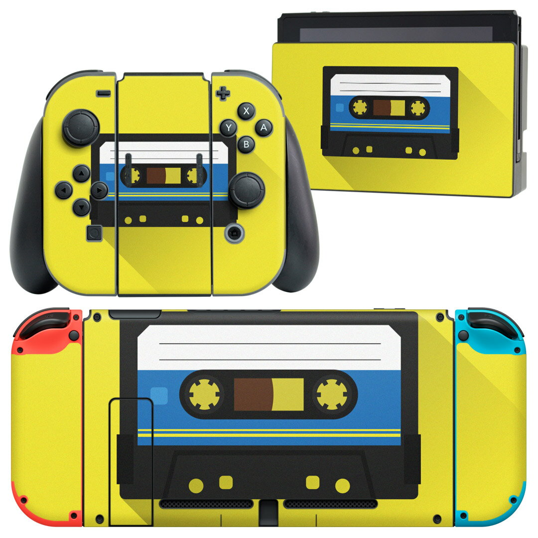 igsticker Nintendo Switch 用 デザインスキンシール 任天堂 ニンテンドー スイッチ 専用 本体ドック Joy-Con Joycon ジョイコン 専用 ゲーム機 カバー アクセサリー フィルム ステッカー 011851 録音テープ　黄色　レトロ