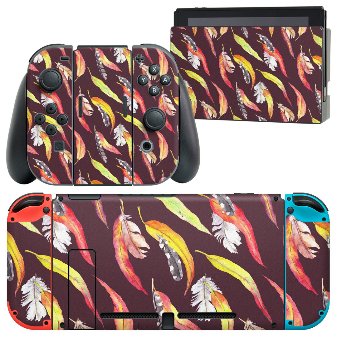 igsticker Nintendo Switch 用 デザインスキンシール 任天堂 ニンテンドー スイッチ 専用 本体ドック Joy-Con Joycon ジョイコン 専用 ゲーム機 カバー アクセサリー フィルム ステッカー 011891 羽　模様　おしゃれ