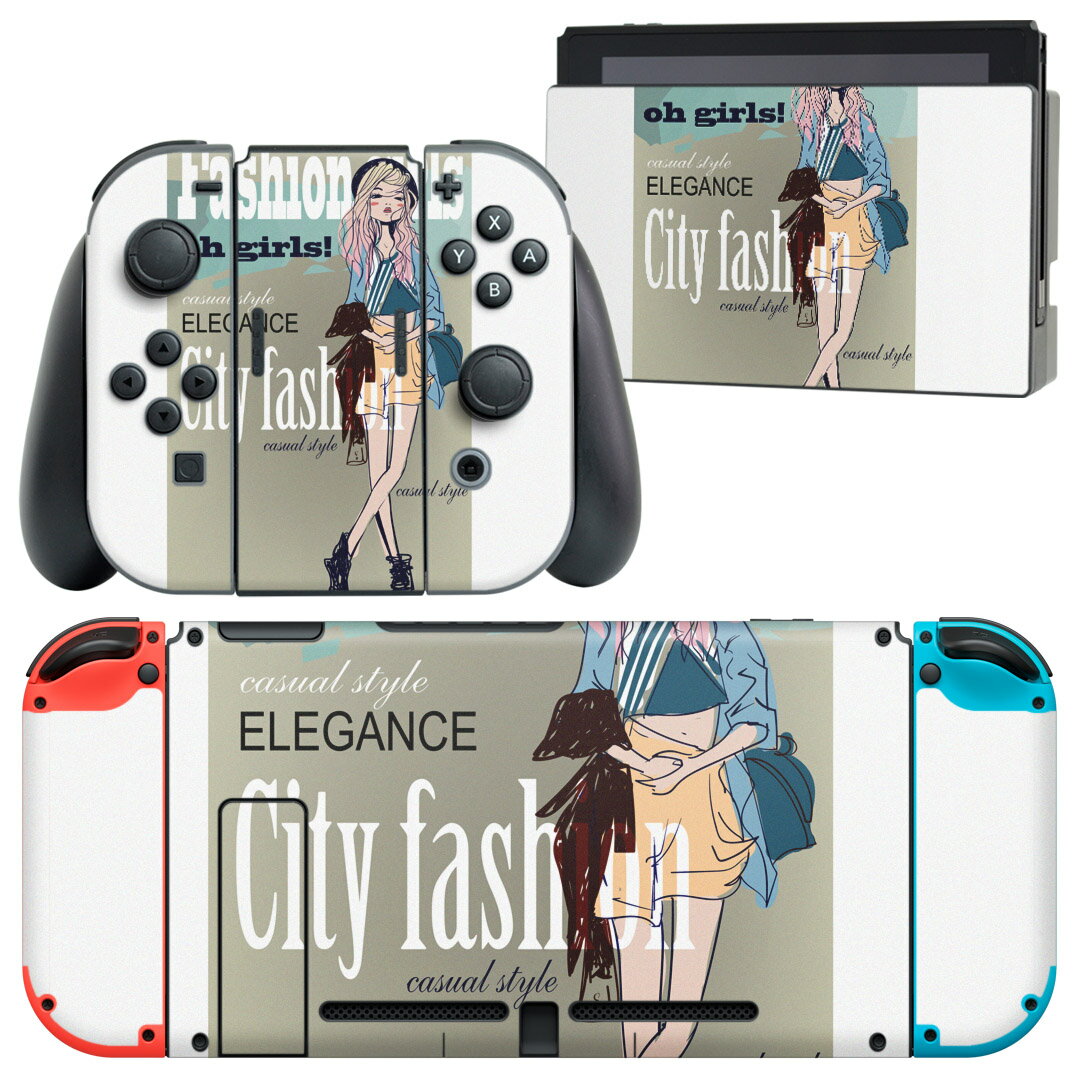 igsticker Nintendo Switch 用 デザインスキンシール 任天堂 ニンテンドー スイッチ 専用 本体ドック Joy-Con Joycon ジョイコン 専用 ゲーム機 カバー アクセサリー フィルム ステッカー 011933 女性　英語　イラスト