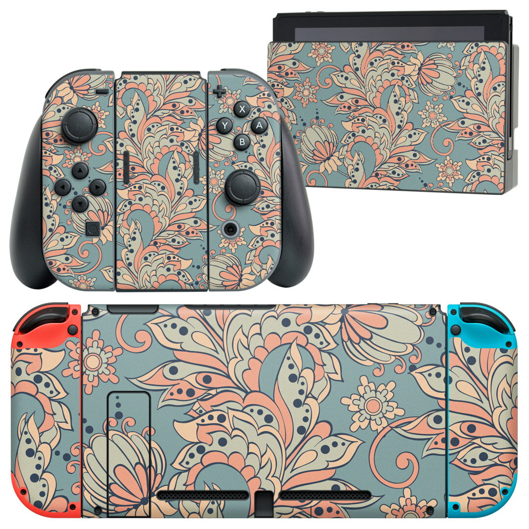 igsticker Nintendo Switch 用 デザインスキンシール 任天堂 ニンテンドー スイッチ 専用 本体ドック Joy-Con Joycon ジョイコン 専用 ゲーム機 カバー アクセサリー フィルム ステッカー 011948 植物　花　レトロ