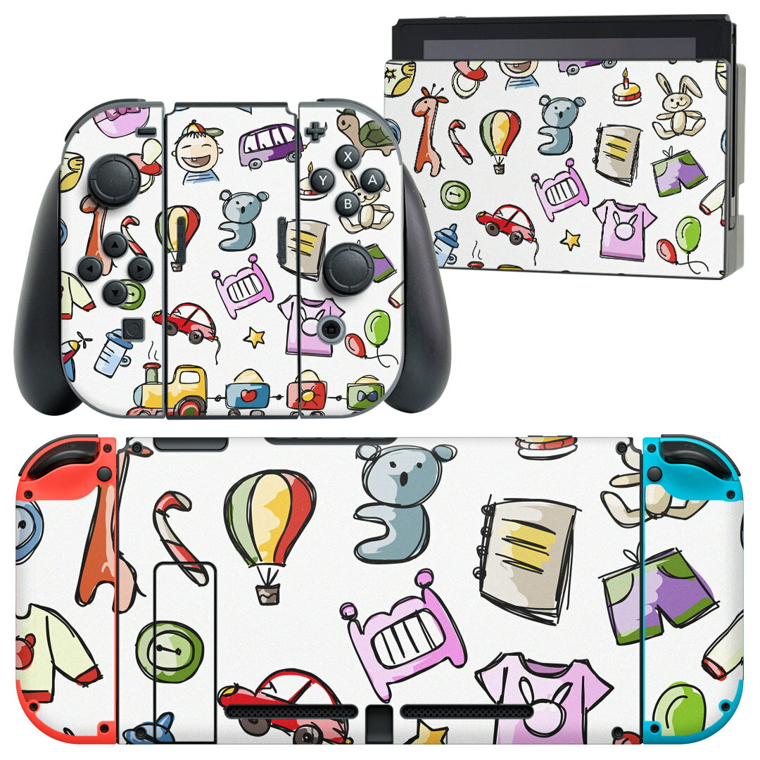 製品名 Nintendo Switch 本体裏面＆ドック正面＆ジョイコン専用 デザインスキンシール セット内容 Nintendo Switch 本体＆ドック＆ジョイコン用スキンシール（各1枚） ニンテンドースイッチ専用です。携帯機のSwitch LiteやProコンには対応していません。 商品特徴 再剥離性シートを素材に採用し、細かな位置調整がしやすく貼り直しが容易です。専用の業務プリンターを使い、商品画像と遜色のない美しい印刷仕上がり。 注意事項 画像はサンプルですので、ご覧の環境によっては多少色味に違いを感じる場合がございます。 イメージと違った、モニターと色味が異なるという理由での交換や返金はご対応出来かねます。スキンシールのみの販売で、ニンテンドースイッチ本体などは付属しません。シワができた場合、ドライヤーなどで軽く温め、外側に向けてシワを伸ばすように貼ってください。初回貼付時の位置調整や貼り直しは可能ですが、しっかりと押し付けて接着させた後の再剥離、再利用は保証しておりません。また接着部に油分や汚れが付着しますと角の部分は剥がれやすくなりますので、貼付時はあまり触れないようにご注意ください。無地のセミグロスシートにデザインをプリントした商品で、デコなどの加工はございません。 凹凸や光沢があるように見えたり布地や金属を素材にしたように見える商品もありますが、デザインの図版によるものです。印刷時に微妙な画像のズレが生じる場合がございます。ご注文後に1点1点制作する受注生産品の為、不良品以外のご返品や交換は固くお断りします。当店における繰り返しの実機テストでは問題ありませんでしたが、経過年数や使用環境により、シールを剥がす際に本体の塗装が一部剥がれる可能性があります。恐れ入りますが、万が一そのような状況になった場合でも当店ではゲーム機本体の保証は出来かねますので、予めご理解の上お求めください。 商品発送 完全受注生産のハンドメイド商品となりますので、既製品と比べて発送までお時間を頂いています。 基本的に決済確認後2?3営業日、最大で10営業日での発送となります。繁忙期や休業日明けの場合はさらに時間がかかる場合があります。 その際には別途メールにてご連絡致します。メール便の場合、発送日から到着までに2?4日ほどかかる場合が多く、紛失などの保障もご対応できかねます。あらかじめご了承下さい。
