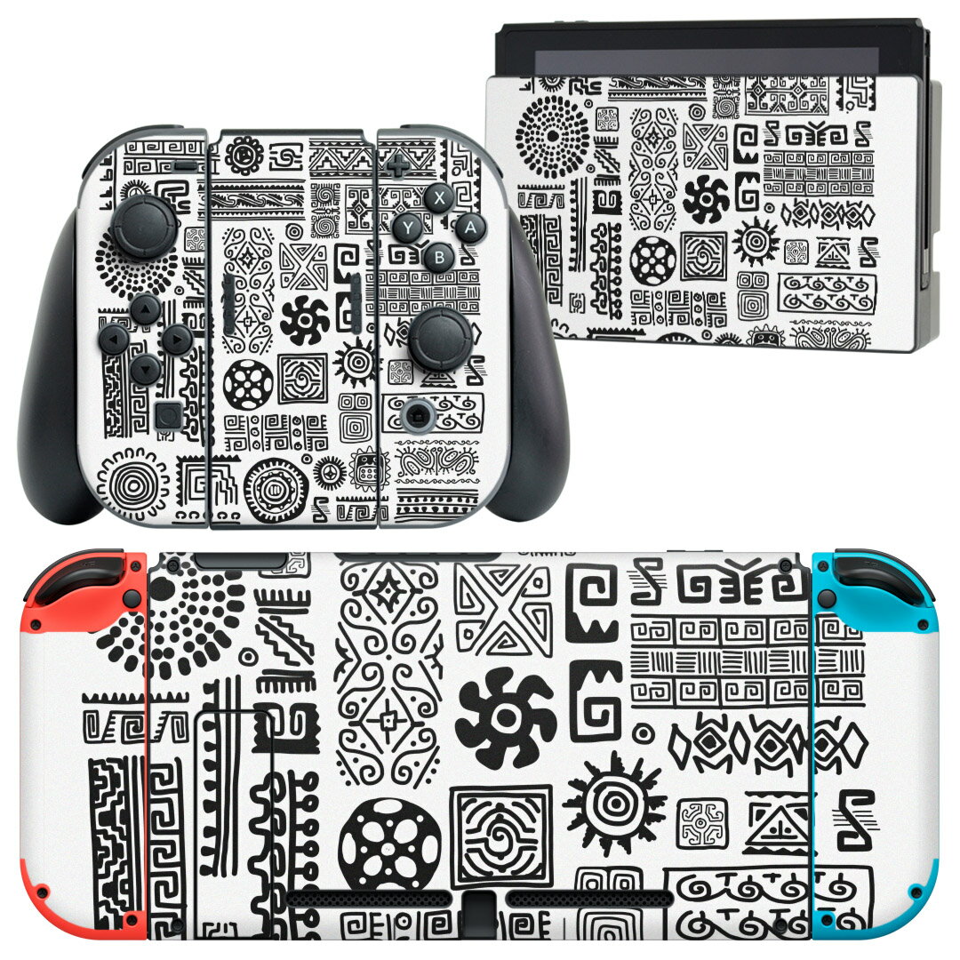 igsticker Nintendo Switch 用 デザインスキンシール 任天堂 ニンテンドー スイッチ 専用 本体ドック Joy-Con Joycon ジョイコン 専用 ゲーム機 カバー アクセサリー フィルム ステッカー 011968 モノトーン 模様 白黒
