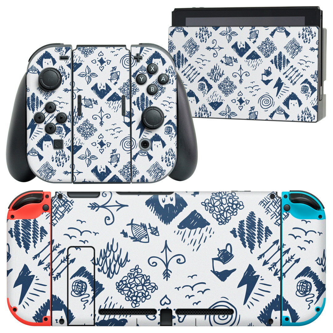 igsticker Nintendo Switch 用 デザインスキンシール 任天堂 ニンテンドー スイッチ 専用 本体ドック Joy-Con Joycon ジョイコン 専用 ゲーム機 カバー アクセサリー フィルム ステッカー 012053 ねこ 魚 かわいい