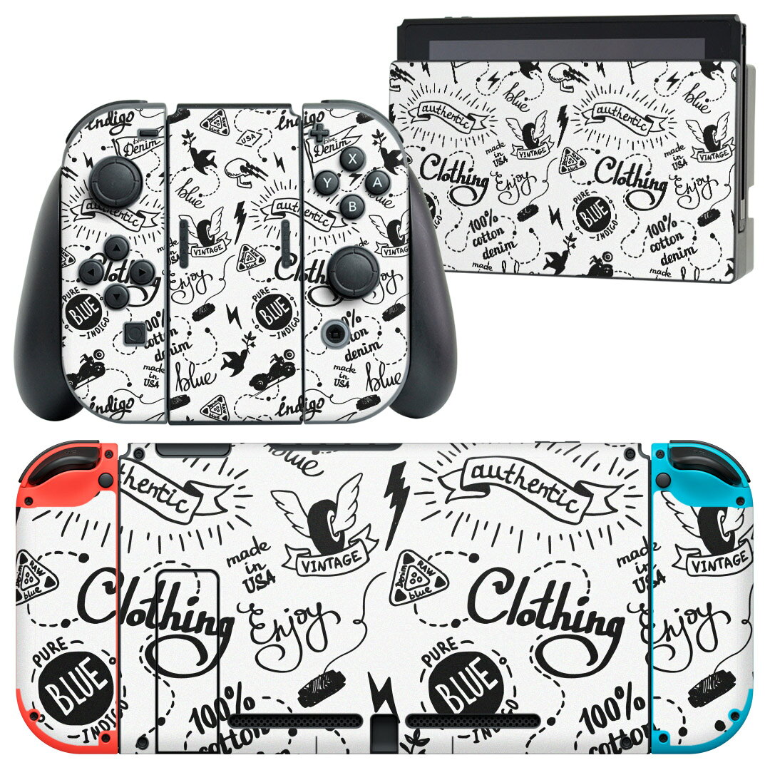 igsticker Nintendo Switch 用 デザインスキンシール 任天堂 ニンテンドー スイッチ 専用 本体ドック Joy-Con Joycon ジョイコン 専用 ゲーム機 カバー アクセサリー フィルム ステッカー 012109 英語　旗　モノトーン