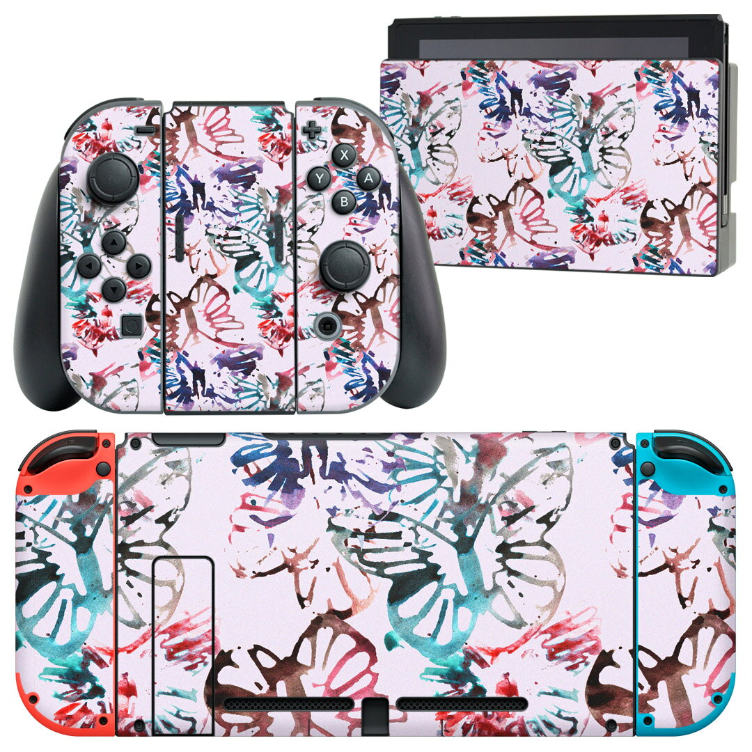 igsticker Nintendo Switch 用 デザインスキンシール 任天堂 ニンテンドー スイッチ 専用 本体ドック Joy-Con Joycon ジョイコン 専用 ゲーム機 カバー アクセサリー フィルム ステッカー 012113 蝶　エレガント　柄