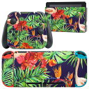 igsticker Nintendo Switch 用 デザインスキンシール 任天堂 ニンテンドー スイッチ 専用 本体ドック Joy-Con Joycon ジョイコン 専用 ゲーム機 カバー アクセサリー フィルム ステッカー 012115 フラミンゴ ハイビスカス 植物(2)