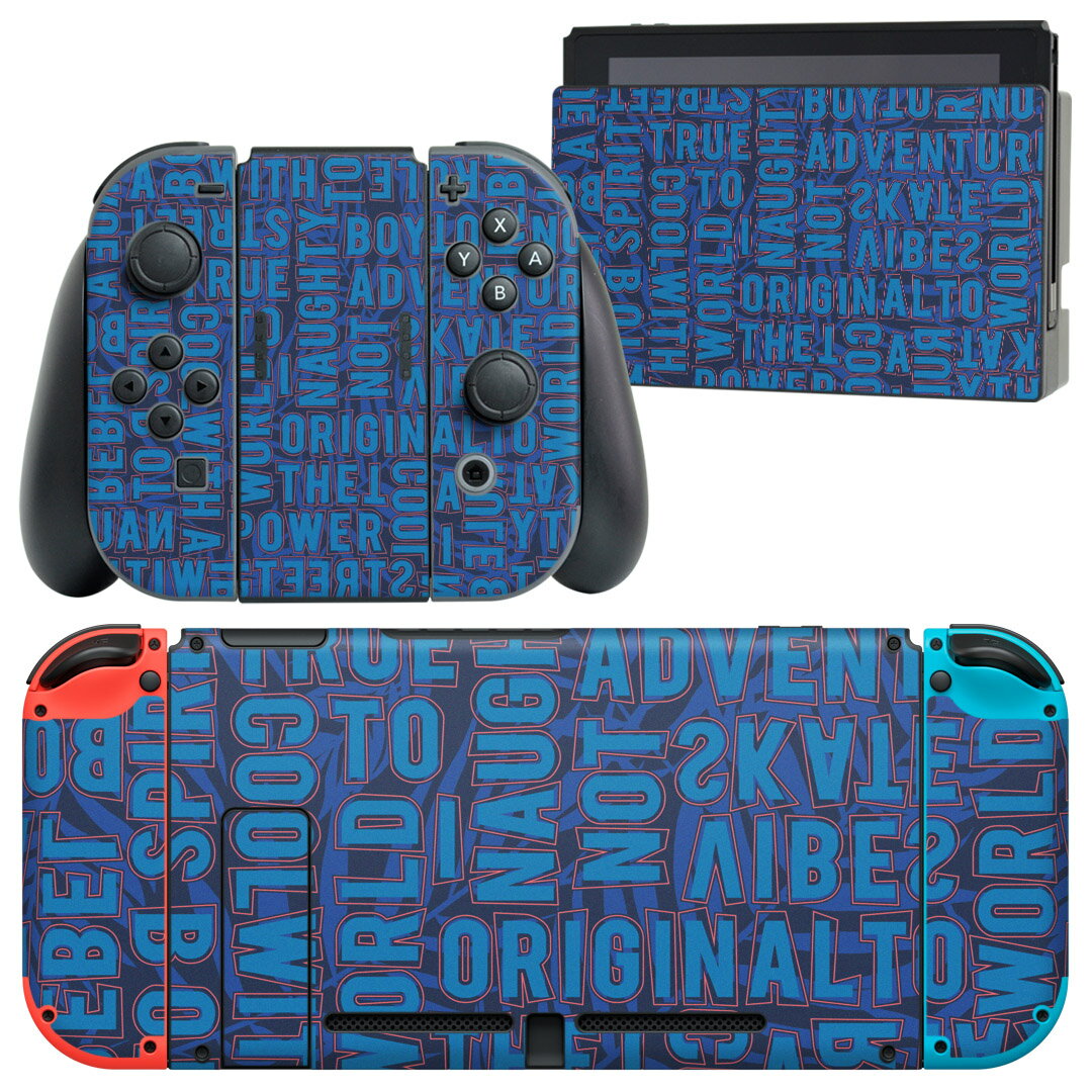 igsticker Nintendo Switch 用 デザインスキンシール 任天堂 ニンテンドー スイッチ 専用 本体ドック Joy-Con Joycon ジョイコン 専用 ゲーム機 カバー アクセサリー フィルム ステッカー 012222 青 英語 文字