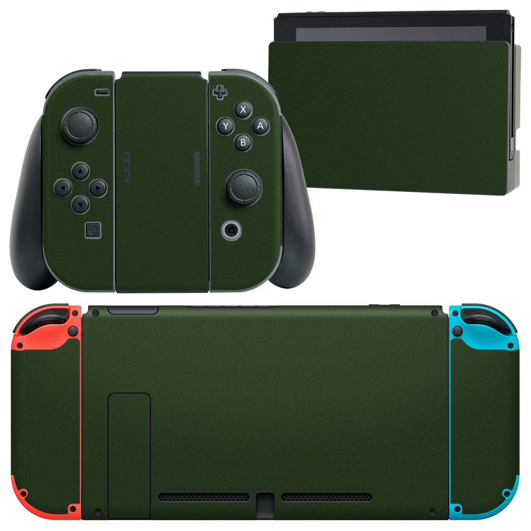 igsticker Nintendo Switch 用 デザインスキンシール 任天堂 ニンテンドー スイッチ 専用 本体ドック Joy-Con Joycon ジョイコン 専用 ゲーム機 カバー アクセサリー フィルム ステッカー 012244 緑　単色　シンプル