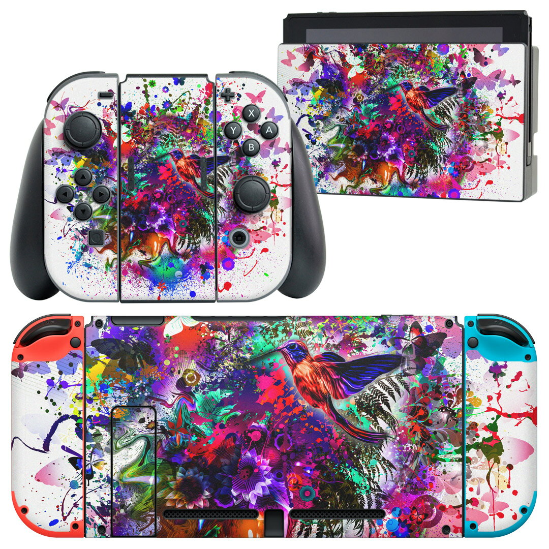 製品名 Nintendo Switch 本体裏面＆ドック正面＆ジョイコン専用 デザインスキンシール セット内容 Nintendo Switch 本体＆ドック＆ジョイコン用スキンシール（各1枚） ニンテンドースイッチ専用です。携帯機のSwitch LiteやProコンには対応していません。 商品特徴 再剥離性シートを素材に採用し、細かな位置調整がしやすく貼り直しが容易です。専用の業務プリンターを使い、商品画像と遜色のない美しい印刷仕上がり。 注意事項 画像はサンプルですので、ご覧の環境によっては多少色味に違いを感じる場合がございます。 イメージと違った、モニターと色味が異なるという理由での交換や返金はご対応出来かねます。スキンシールのみの販売で、ニンテンドースイッチ本体などは付属しません。シワができた場合、ドライヤーなどで軽く温め、外側に向けてシワを伸ばすように貼ってください。初回貼付時の位置調整や貼り直しは可能ですが、しっかりと押し付けて接着させた後の再剥離、再利用は保証しておりません。また接着部に油分や汚れが付着しますと角の部分は剥がれやすくなりますので、貼付時はあまり触れないようにご注意ください。無地のセミグロスシートにデザインをプリントした商品で、デコなどの加工はございません。 凹凸や光沢があるように見えたり布地や金属を素材にしたように見える商品もありますが、デザインの図版によるものです。印刷時に微妙な画像のズレが生じる場合がございます。ご注文後に1点1点制作する受注生産品の為、不良品以外のご返品や交換は固くお断りします。当店における繰り返しの実機テストでは問題ありませんでしたが、経過年数や使用環境により、シールを剥がす際に本体の塗装が一部剥がれる可能性があります。恐れ入りますが、万が一そのような状況になった場合でも当店ではゲーム機本体の保証は出来かねますので、予めご理解の上お求めください。 商品発送 完全受注生産のハンドメイド商品となりますので、既製品と比べて発送までお時間を頂いています。 基本的に決済確認後2?3営業日、最大で10営業日での発送となります。繁忙期や休業日明けの場合はさらに時間がかかる場合があります。 その際には別途メールにてご連絡致します。メール便の場合、発送日から到着までに2?4日ほどかかる場合が多く、紛失などの保障もご対応できかねます。あらかじめご了承下さい。
