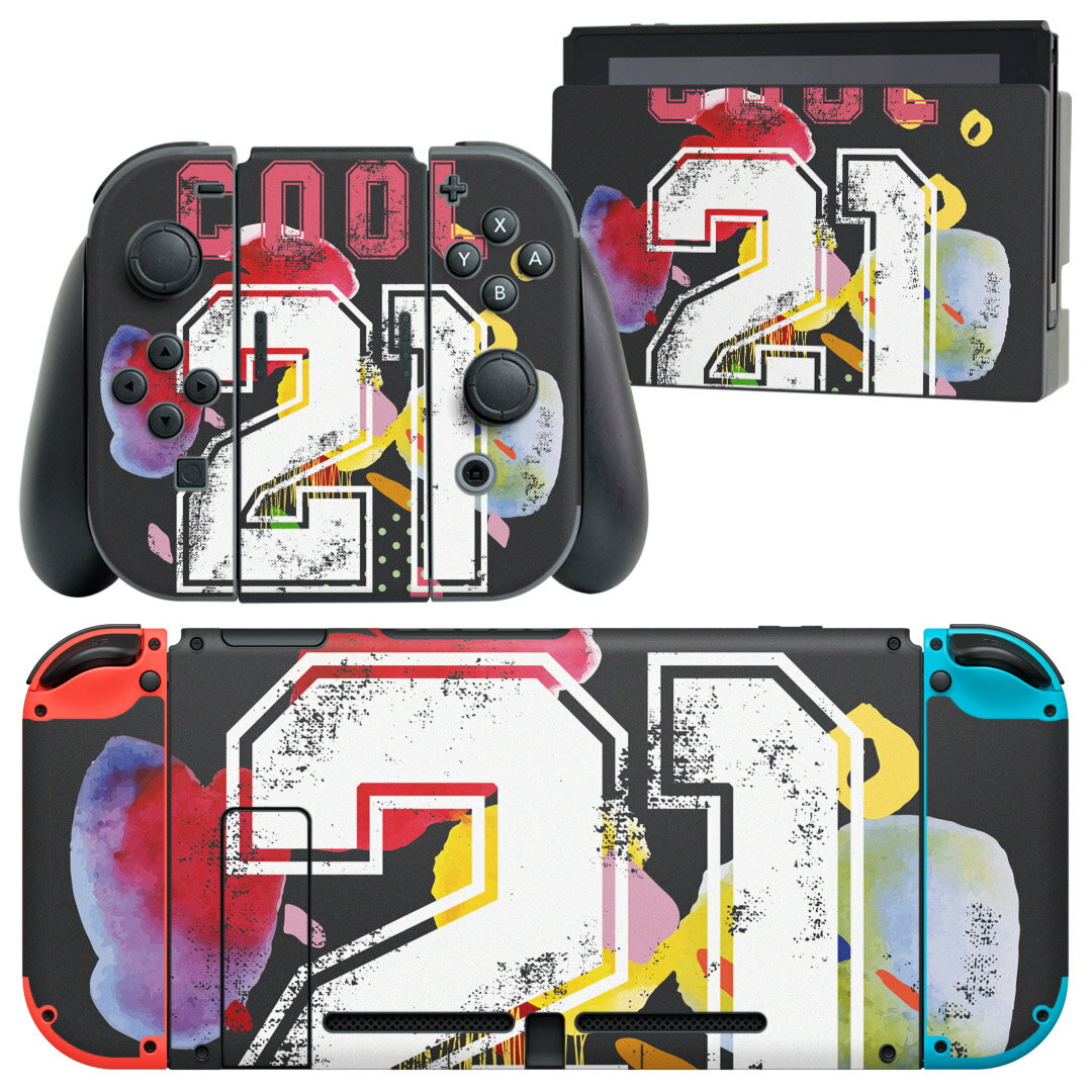 igsticker Nintendo Switch 用 デザインスキンシール 任天堂 ニンテンドー スイッチ 専用 本体ドック Joy-Con Joycon ジョイコン 専用 ゲーム機 カバー アクセサリー フィルム ステッカー 012318 英語 ロゴ 数字