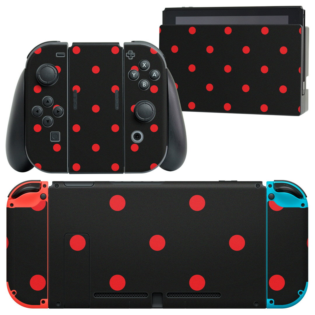 igsticker Nintendo Switch 用 デザインスキンシール 任天堂 ニンテンドー スイッチ 専用 本体ドック Joy-Con Joycon ジョイコン 専用 ゲーム機 カバー アクセサリー フィルム ステッカー 012333 赤 黒 ドット