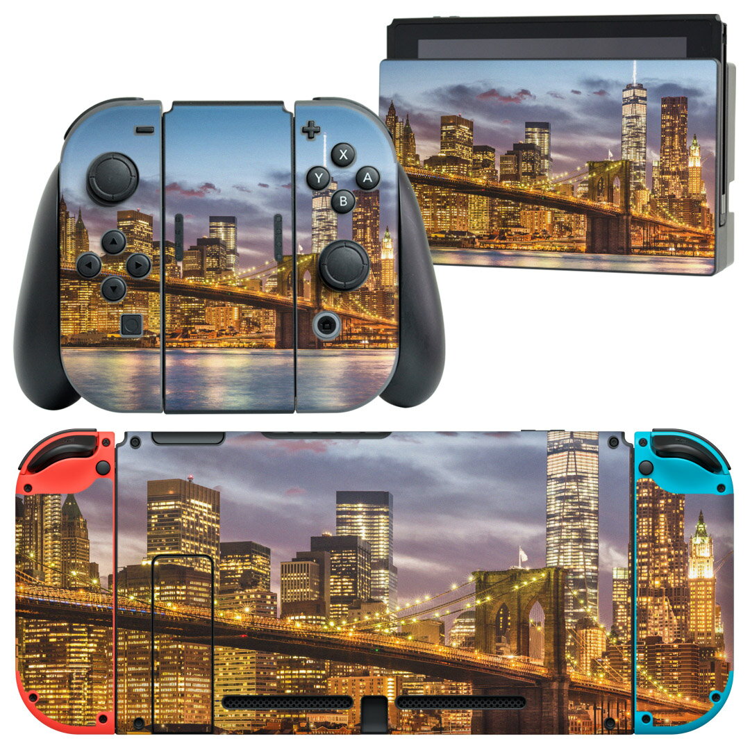 igsticker Nintendo Switch 用 デザインスキンシール 任天堂 ニンテンドー スイッチ 専用 本体ドック Joy-Con Joycon ジョイコン 専用 ゲーム機 カバー アクセサリー フィルム ステッカー 012380 橋　景色　夜景