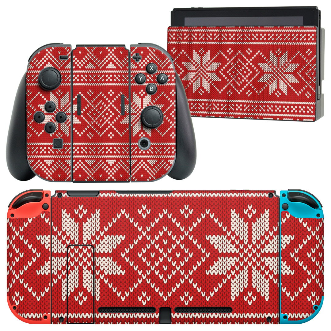 igsticker Nintendo Switch 用 デザインスキンシール 任天堂 ニンテンドー スイッチ 専用 本体ドック Joy-Con Joycon ジョイコン 専用 ゲーム機 カバー アクセサリー フィルム ステッカー 012391 チェック　赤　ニット