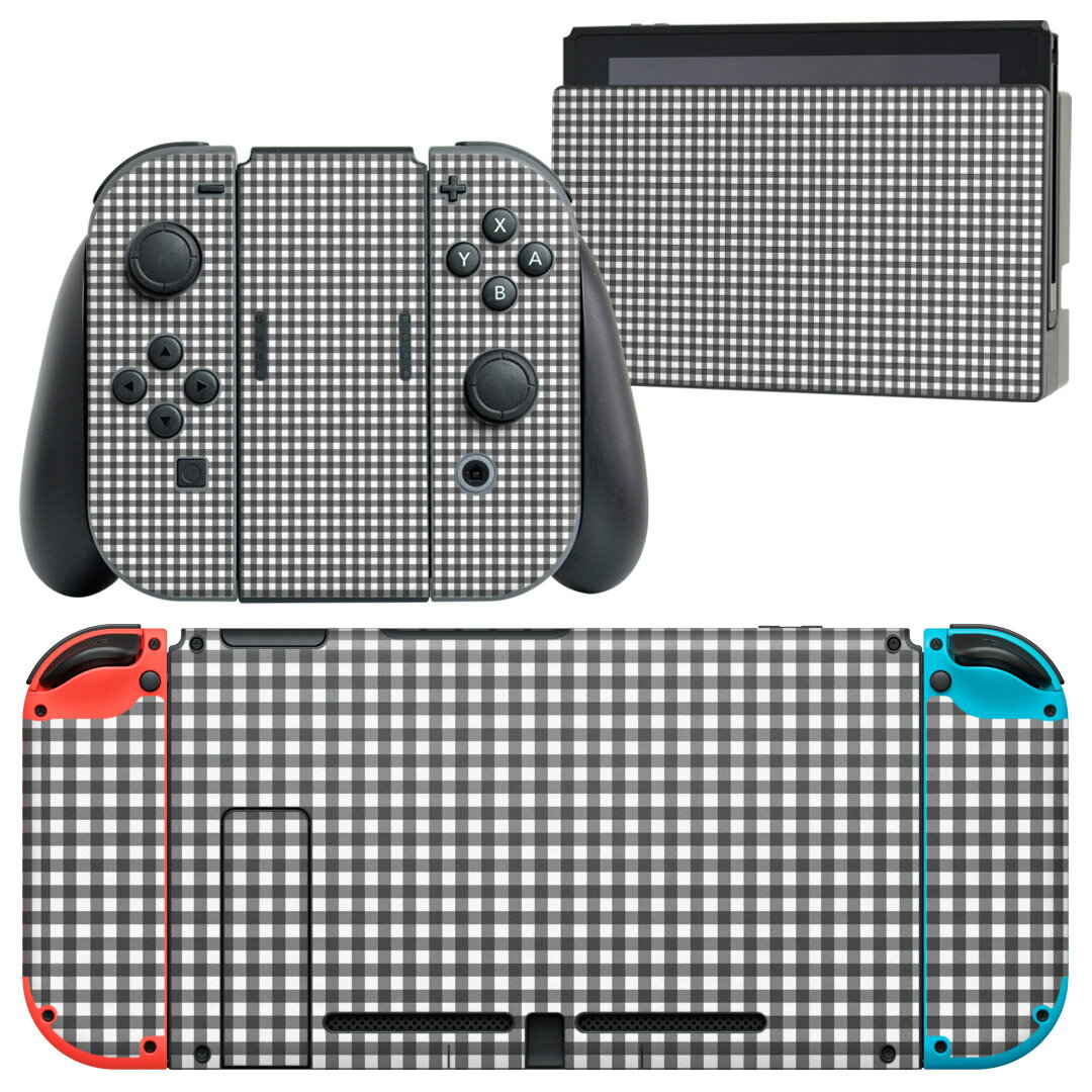 igsticker Nintendo Switch 用 デザインスキンシール 任天堂 ニンテンドー スイッチ 専用 本体ドック Joy-Con Joycon ジョイコン 専用 ゲーム機 カバー アクセサリー フィルム ステッカー 012418 白　黒　チェック