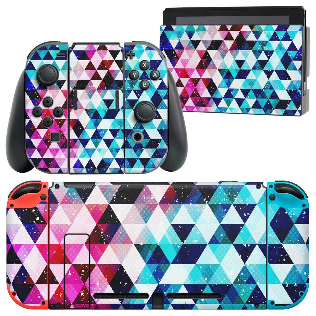 igsticker Nintendo Switch 用 デザインスキンシール 任天堂 ニンテンドー スイッチ 専用 本体ドック Joy-Con Joycon ジョイコン 専用 ゲーム機 カバー アクセサリー フィルム ステッカー 012419 ピンク　青　三角
