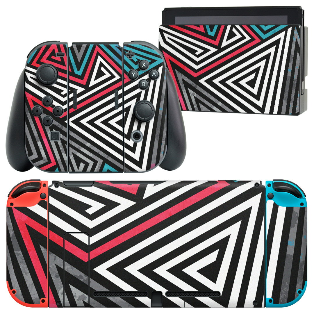 igsticker Nintendo Switch 用 デザインスキンシール 任天堂 ニンテンドー スイッチ 専用 本体ドック Joy-Con Joycon ジョイコン 専用 ゲーム機 カバー アクセサリー フィルム ステッカー 012421 白黒　ピンク　三角