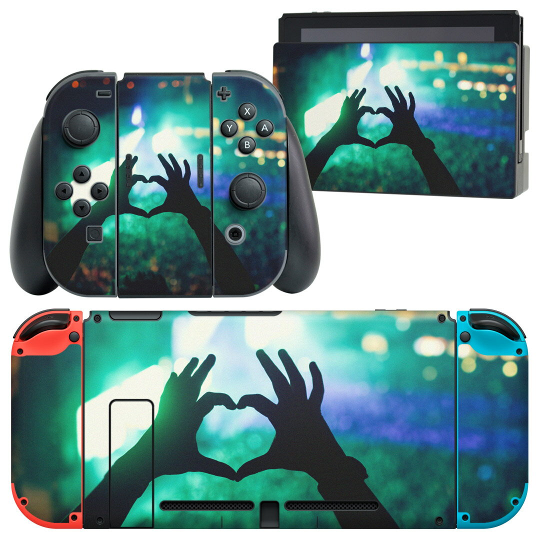 igsticker Nintendo Switch 用 デザインスキンシール 任天堂 ニンテンドー スイッチ 専用 本体ドック Joy-Con Joycon ジョイコン 専用 ゲーム機 カバー アクセサリー フィルム ステッカー 012489 シルエット ハート 写真