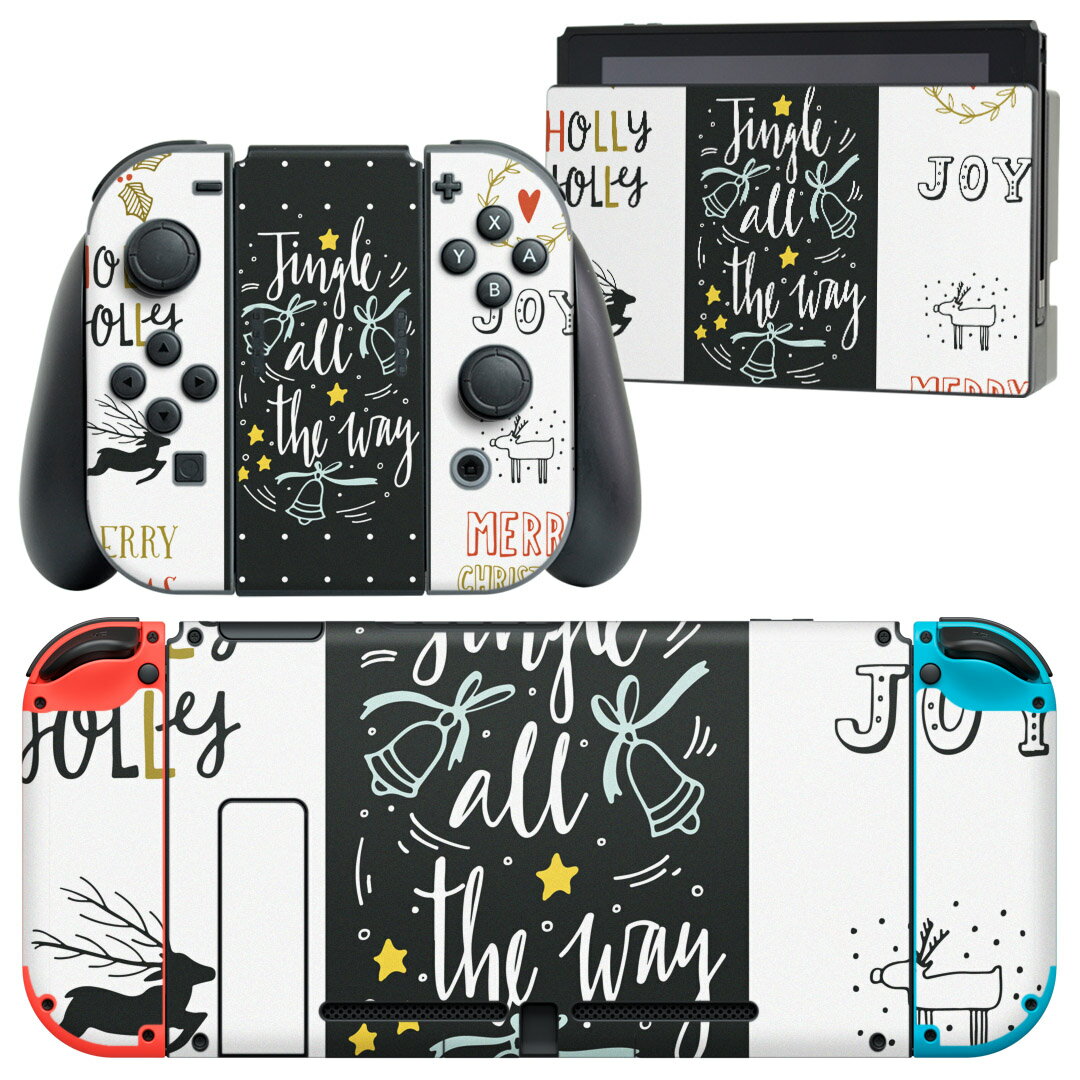 igsticker Nintendo Switch 用 デザインスキンシール 任天堂 ニンテンドー スイッチ 専用 本体ドック Joy-Con Joycon ジョイコン 専用 ゲーム機 カバー アクセサリー フィルム ステッカー 012507 英語　クリスマス　トナカイ