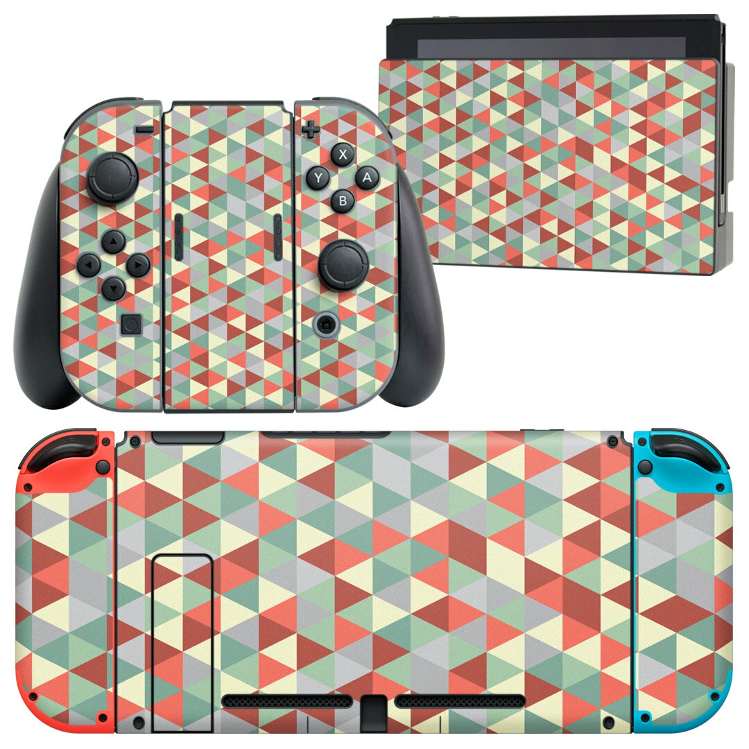 igsticker Nintendo Switch 用 デザインスキンシール 任天堂 ニンテンドー スイッチ 専用 本体ドック Joy-Con Joycon ジョイコン 専用 ゲーム機 カバー アクセサリー フィルム ステッカー 012571 三角　カラフル　柄