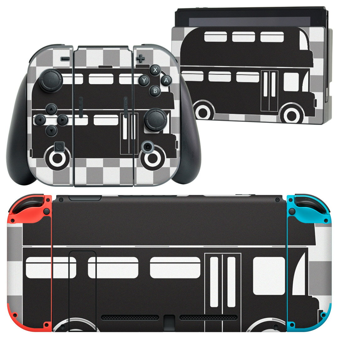 igsticker Nintendo Switch 用 デザインスキンシール 任天堂 ニンテンドー スイッチ 専用 本体ドック Joy-Con Joycon ジョイコン 専用 ゲーム機 カバー アクセサリー フィルム ステッカー 012597 バス 車 モノトーン