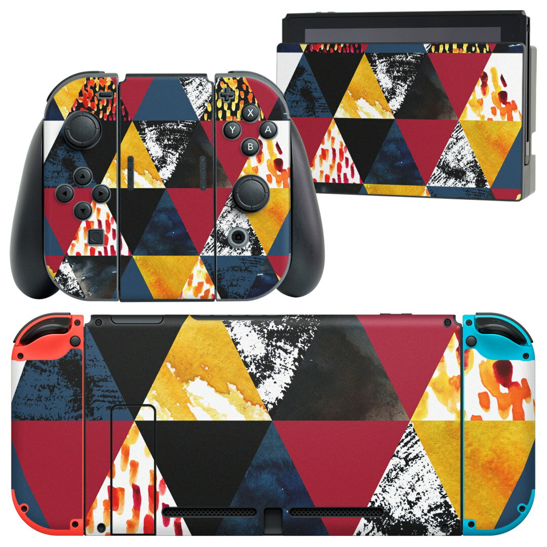 igsticker Nintendo Switch 用 デザインスキンシール 任天堂 ニンテンドー スイッチ 専用 本体ドック Joy-Con Joycon ジョイコン 専用 ゲーム機 カバー アクセサリー フィルム ステッカー 012627 三角　カラフル　柄