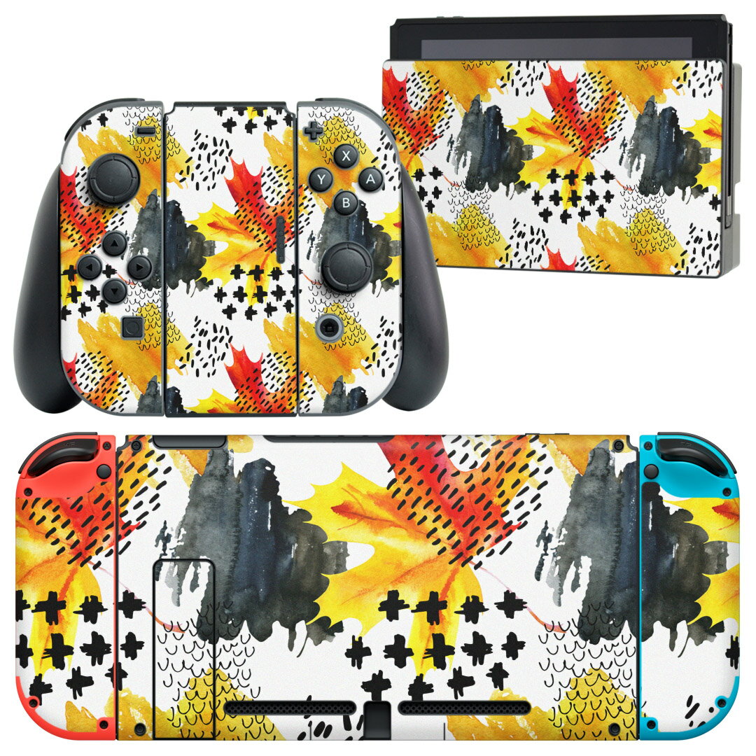 igsticker Nintendo Switch 用 デザインスキンシール 任天堂 ニンテンドー スイッチ 専用 本体ドック Joy-Con Joycon ジョイコン 専用 ゲーム機 カバー アクセサリー フィルム ステッカー 012637 赤 黄色 柄