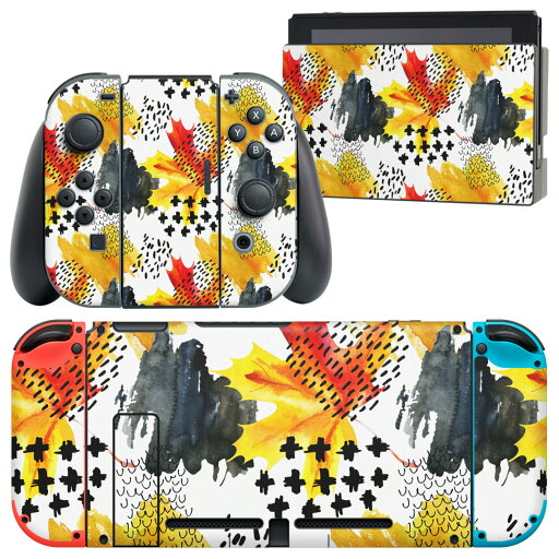 igsticker Nintendo Switch 用 デザインスキンシール 任天堂 ニンテンドー スイッチ 専用 本体ドック Joy-Con Joycon ジョイコン 専用 ゲーム機 カバー アクセサリー フィルム ステッカー 012637 赤 黄色 柄