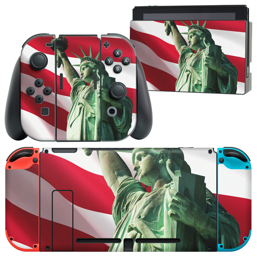 igsticker Nintendo Switch 用 デザインスキンシール 任天堂 ニンテンドー スイッチ 専用 本体ドック Joy-Con Joycon ジョイコン 専用 ゲーム機 カバー アクセサリー フィルム ステッカー 012706 アメリカ　国旗　自由の女神