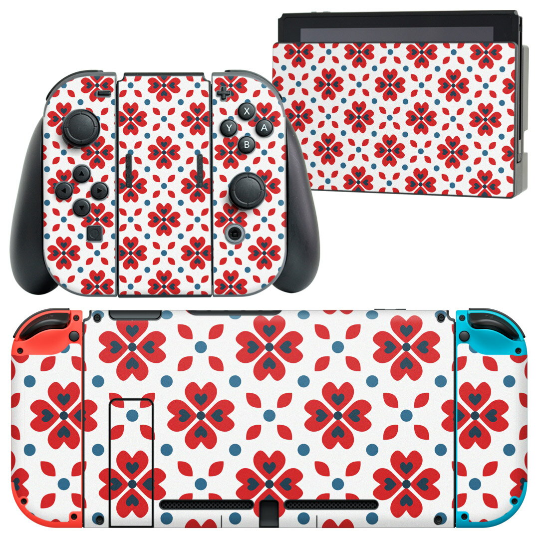 igsticker Nintendo Switch 用 デザインスキンシール 任天堂 ニンテンドー スイッチ 専用 本体ドック Joy-Con Joycon ジョイコン 専用 ゲーム機 カバー アクセサリー フィルム ステッカー 012725 赤 クローバー 植物
