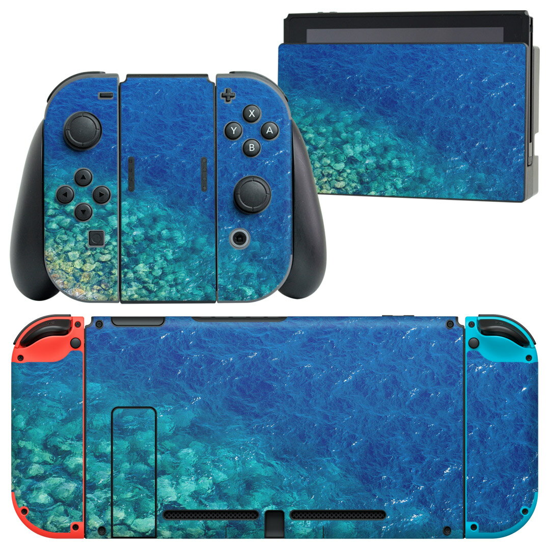 igsticker Nintendo Switch 用 デザインスキンシール 任天堂 ニンテンドー スイッチ 専用 本体ドック Joy-Con Joycon ジョイコン 専用 ゲーム機 カバー アクセサリー フィルム ステッカー 012738 海　夏　ブルー
