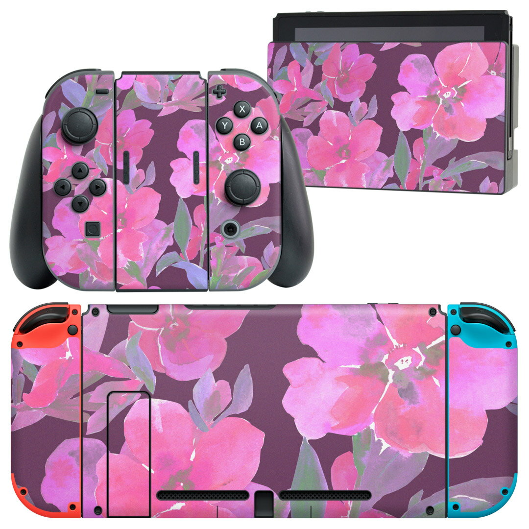 igsticker Nintendo Switch 用 デザインスキンシール 任天堂 ニンテンドー スイッチ 専用 本体ドック Joy-Con Joycon ジョイコン 専用 ゲーム機 カバー アクセサリー フィルム ステッカー 012745 花 花柄