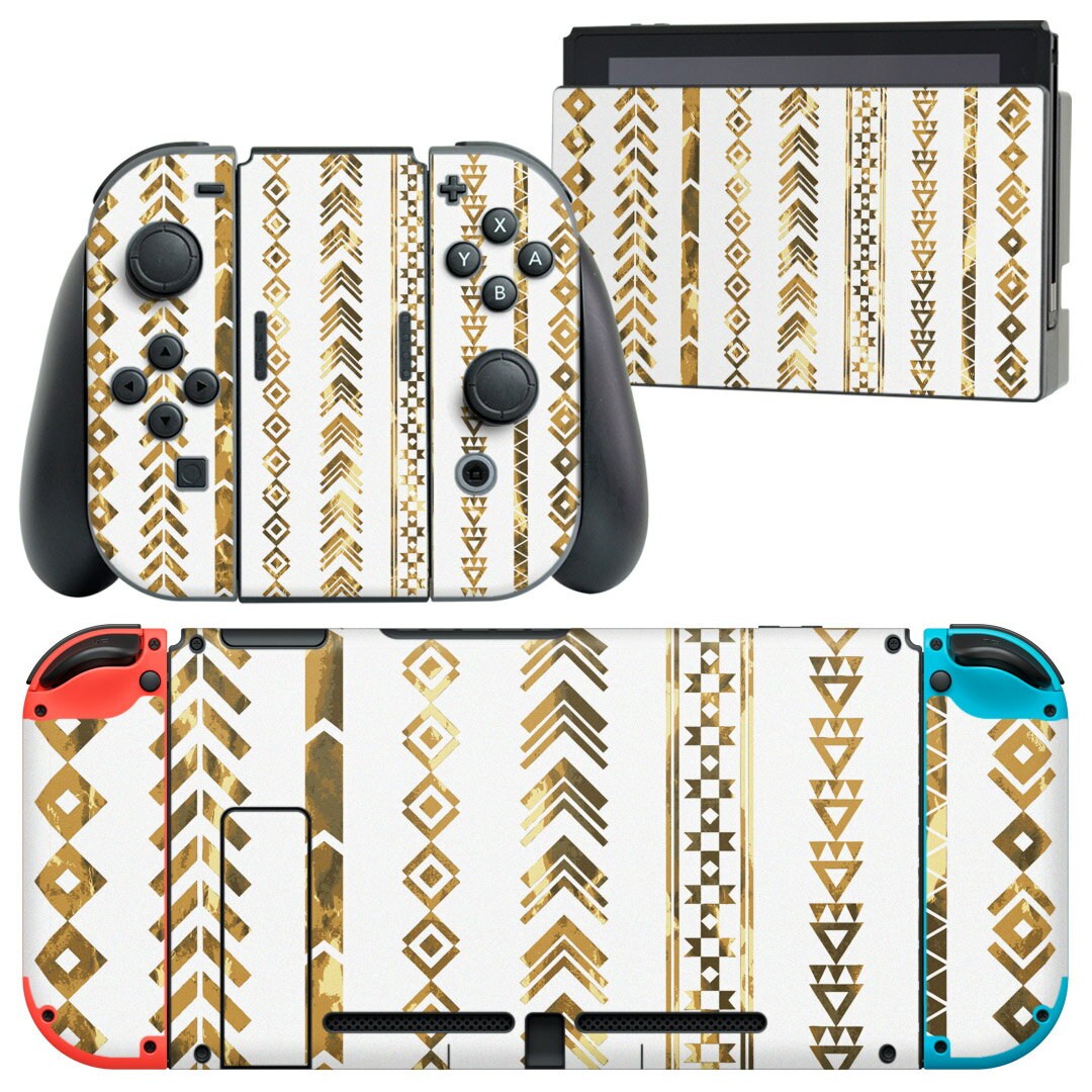 igsticker Nintendo Switch 用 デザインスキンシール 任天堂 ニンテンドー スイッチ 専用 本体ドック Joy-Con Joycon ジョイコン 専用 ゲーム機 カバー アクセサリー フィルム ステッカー 012755 エスニック 柄 記号