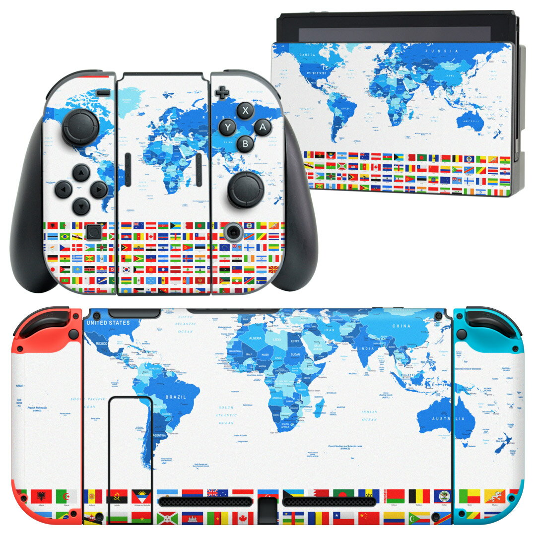 igsticker Nintendo Switch 用 デザインスキンシール 任天堂 ニンテンドー スイッチ 専用 本体ドック Joy-Con Joycon ジョイコン 専用 ゲーム機 カバー アクセサリー フィルム ステッカー 012898 国旗　地図　世界