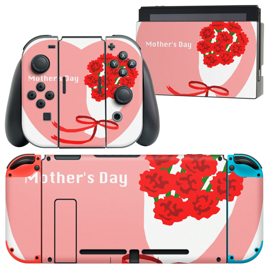 igsticker Nintendo Switch 用 デザインスキンシール 任天堂 ニンテンドー スイッチ 専用 本体ドック Joy-Con Joycon ジョイコン 専用 ゲーム機 カバー アクセサリー フィルム ステッカー 012934 母の日　カーネーション　花