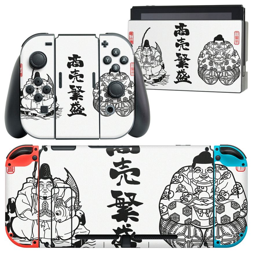 製品名 Nintendo Switch 本体裏面＆ドック正面＆ジョイコン専用 デザインスキンシール セット内容 Nintendo Switch 本体＆ドック＆ジョイコン用スキンシール（各1枚） ニンテンドースイッチ専用です。携帯機のSwitch LiteやProコンには対応していません。 商品特徴 再剥離性シートを素材に採用し、細かな位置調整がしやすく貼り直しが容易です。専用の業務プリンターを使い、商品画像と遜色のない美しい印刷仕上がり。 注意事項 画像はサンプルですので、ご覧の環境によっては多少色味に違いを感じる場合がございます。 イメージと違った、モニターと色味が異なるという理由での交換や返金はご対応出来かねます。スキンシールのみの販売で、ニンテンドースイッチ本体などは付属しません。シワができた場合、ドライヤーなどで軽く温め、外側に向けてシワを伸ばすように貼ってください。初回貼付時の位置調整や貼り直しは可能ですが、しっかりと押し付けて接着させた後の再剥離、再利用は保証しておりません。また接着部に油分や汚れが付着しますと角の部分は剥がれやすくなりますので、貼付時はあまり触れないようにご注意ください。無地のセミグロスシートにデザインをプリントした商品で、デコなどの加工はございません。 凹凸や光沢があるように見えたり布地や金属を素材にしたように見える商品もありますが、デザインの図版によるものです。印刷時に微妙な画像のズレが生じる場合がございます。ご注文後に1点1点制作する受注生産品の為、不良品以外のご返品や交換は固くお断りします。当店における繰り返しの実機テストでは問題ありませんでしたが、経過年数や使用環境により、シールを剥がす際に本体の塗装が一部剥がれる可能性があります。恐れ入りますが、万が一そのような状況になった場合でも当店ではゲーム機本体の保証は出来かねますので、予めご理解の上お求めください。 商品発送 完全受注生産のハンドメイド商品となりますので、既製品と比べて発送までお時間を頂いています。 基本的に決済確認後2?3営業日、最大で10営業日での発送となります。繁忙期や休業日明けの場合はさらに時間がかかる場合があります。 その際には別途メールにてご連絡致します。メール便の場合、発送日から到着までに2?4日ほどかかる場合が多く、紛失などの保障もご対応できかねます。あらかじめご了承下さい。