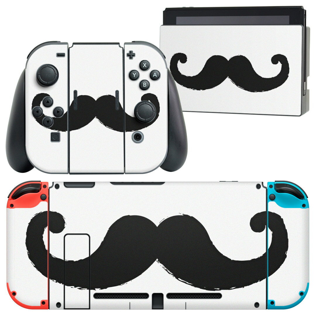 igsticker Nintendo Switch 用 デザインスキンシール 任天堂 ニンテンドー スイッチ 専用 本体ドック Joy-Con Joycon ジョイコン 専用 ゲーム機 カバー アクセサリー フィルム ステッカー 012978 ヒゲ　モノトーン　マーク