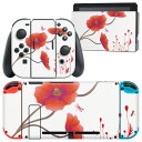 igsticker Nintendo Switch 用 デザインスキンシール 任天堂 ニンテンドー スイッチ 専用 本体ドック Joy-Con Joycon ジョイコン 専用 ゲーム機 カバー アクセサリー フィルム ステッカー 013204 花　赤　蝶